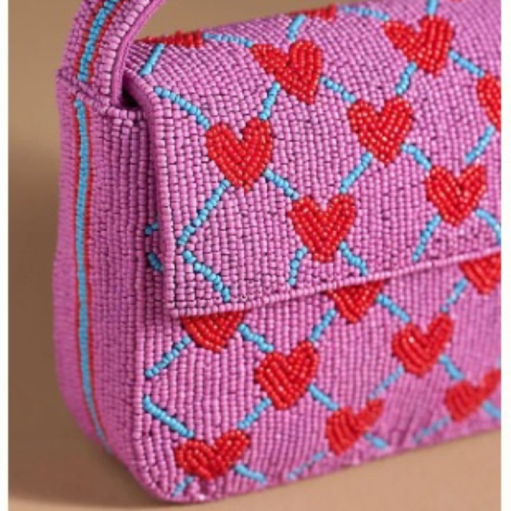 RARE Anthropologie Fiona Beaded Bag Icon Edition Hearts Beads New With Tag - Picture 6 of 10
